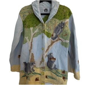 Vintage Storybook Knits Squirrel Cardigan Sweater Small Cottagecore Woodland